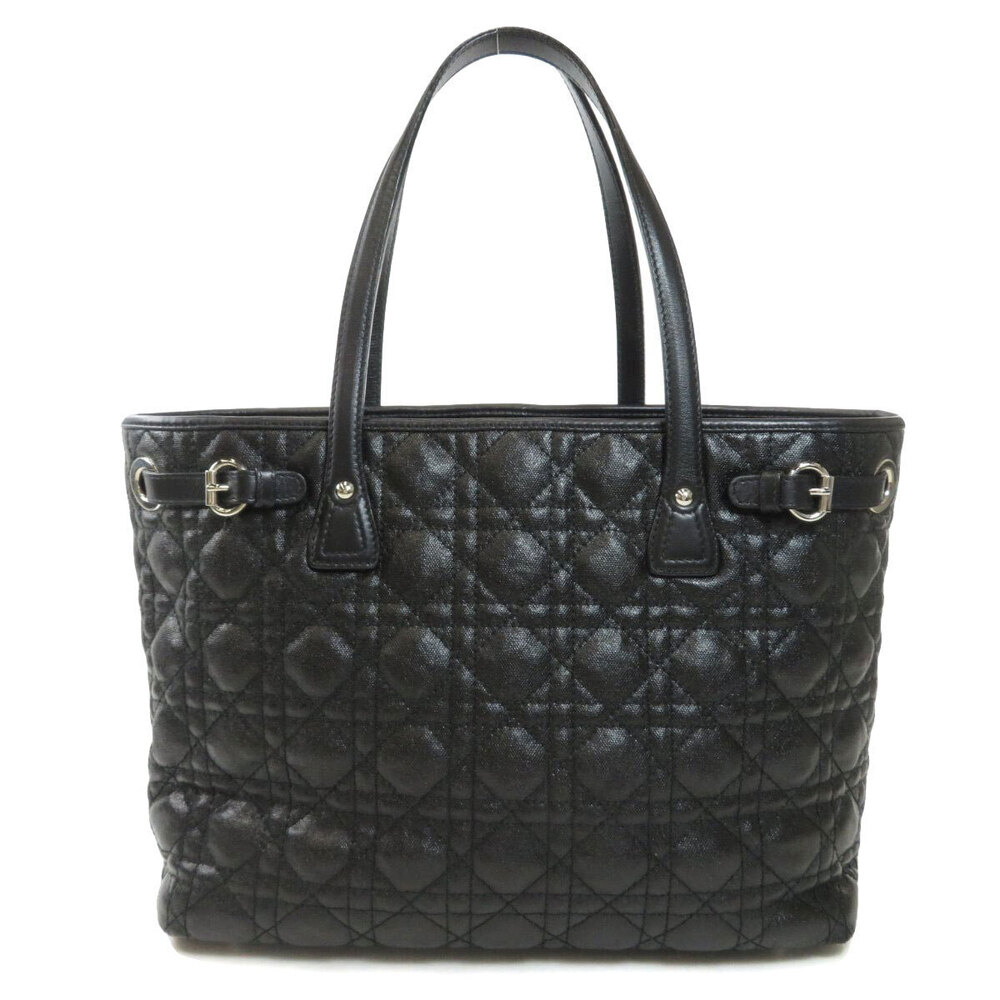 Dior Bag Canvas Christian Leather Charm Tote Black